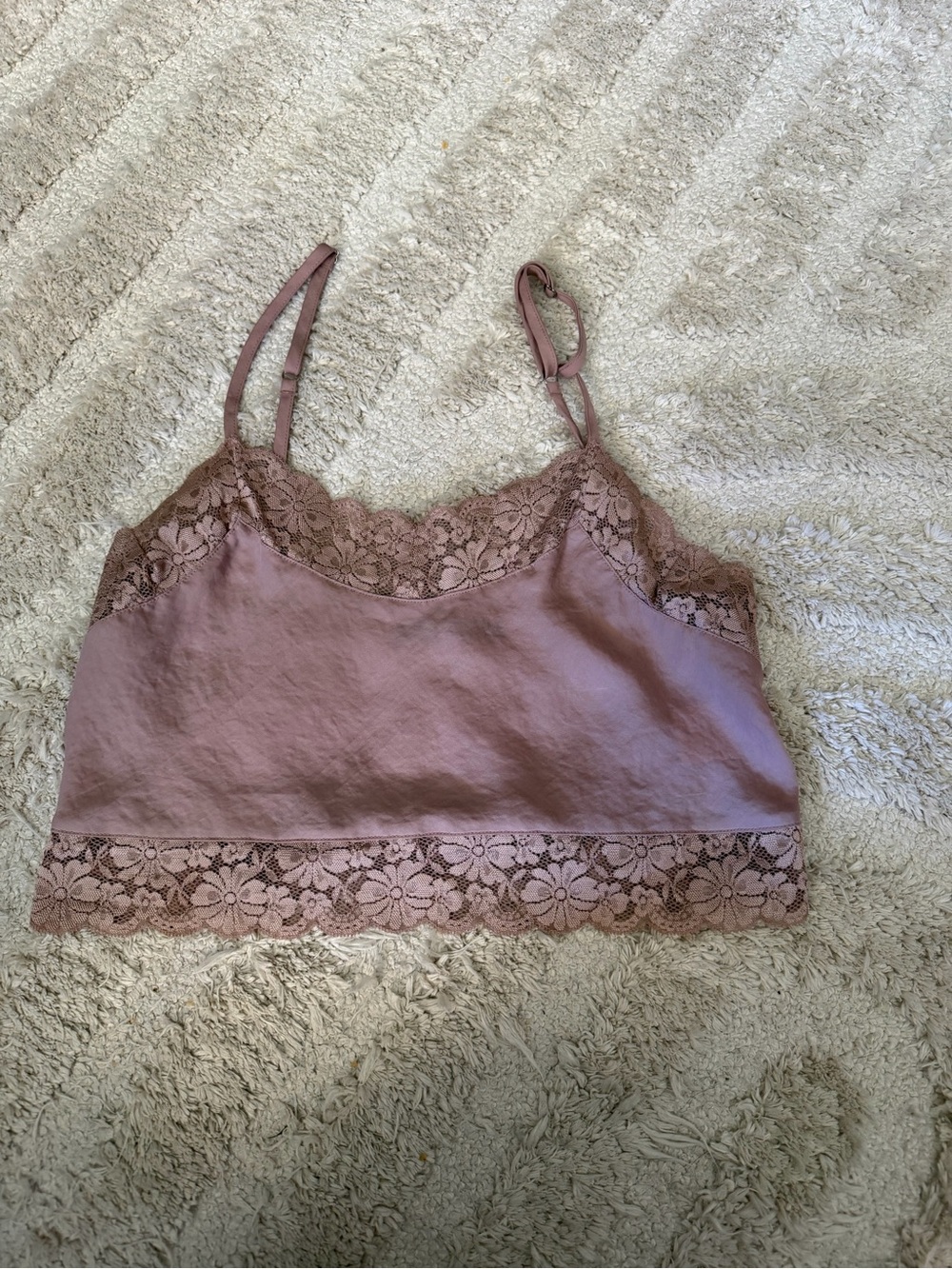 Brandy MelvilleLace Trim Satin Cami Tank - Dusty Mauve
